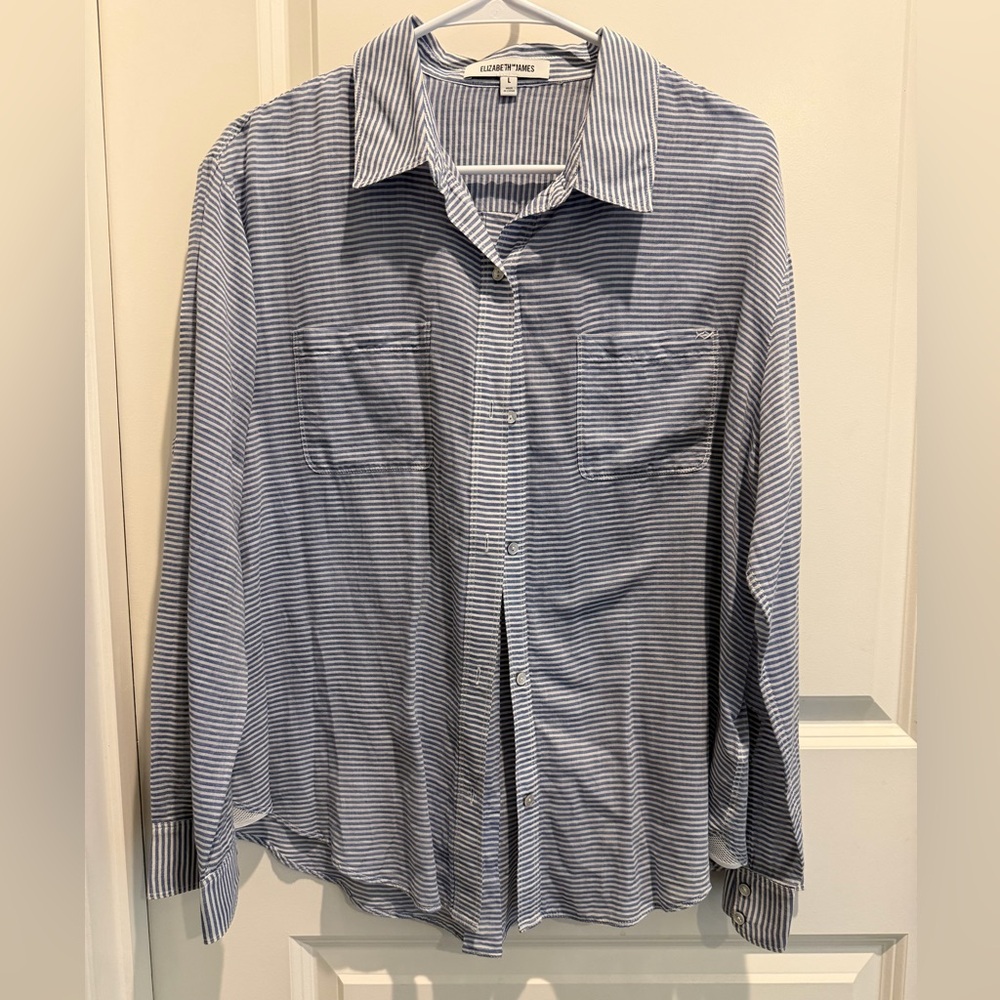Elizabeth and James Navy Striped Button Down Shirt